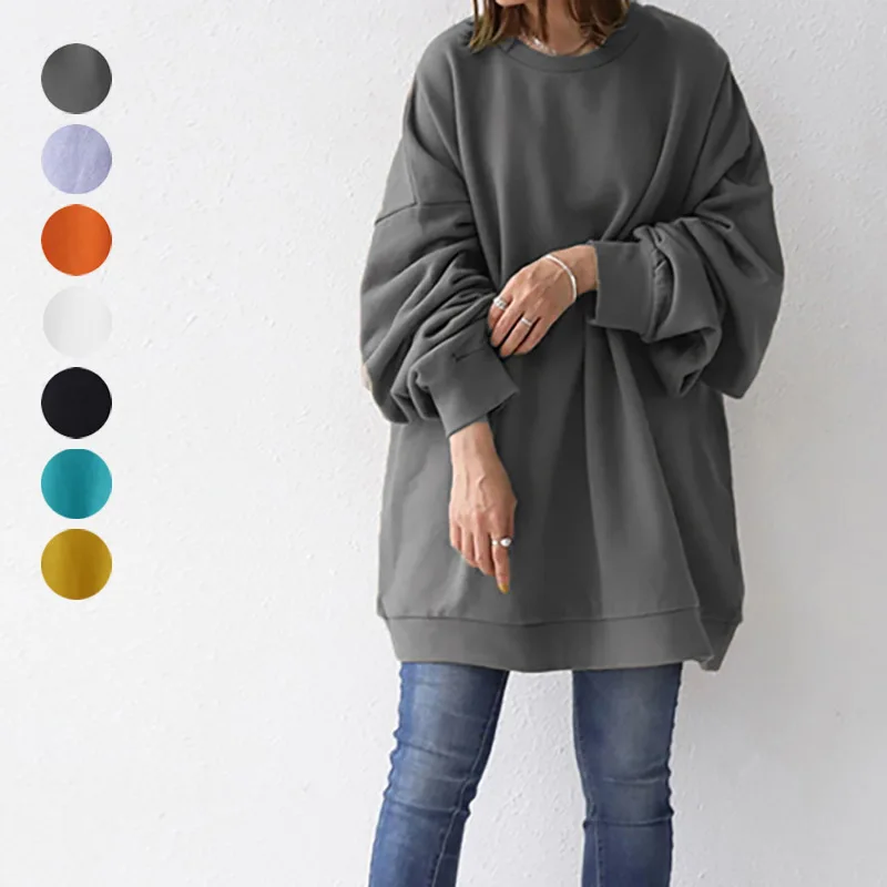 

Autumn Winter Women Sweatshirts Fashion Clothes Long Sleeve Hoodies Round Collar Solid Color Loose Pullover Tops Girl Sweatshirt