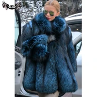 bffur royal blue natural fox fur coats winter thick warm women genuine whole skin silver fox fur overcoats luxury fur coats 2022