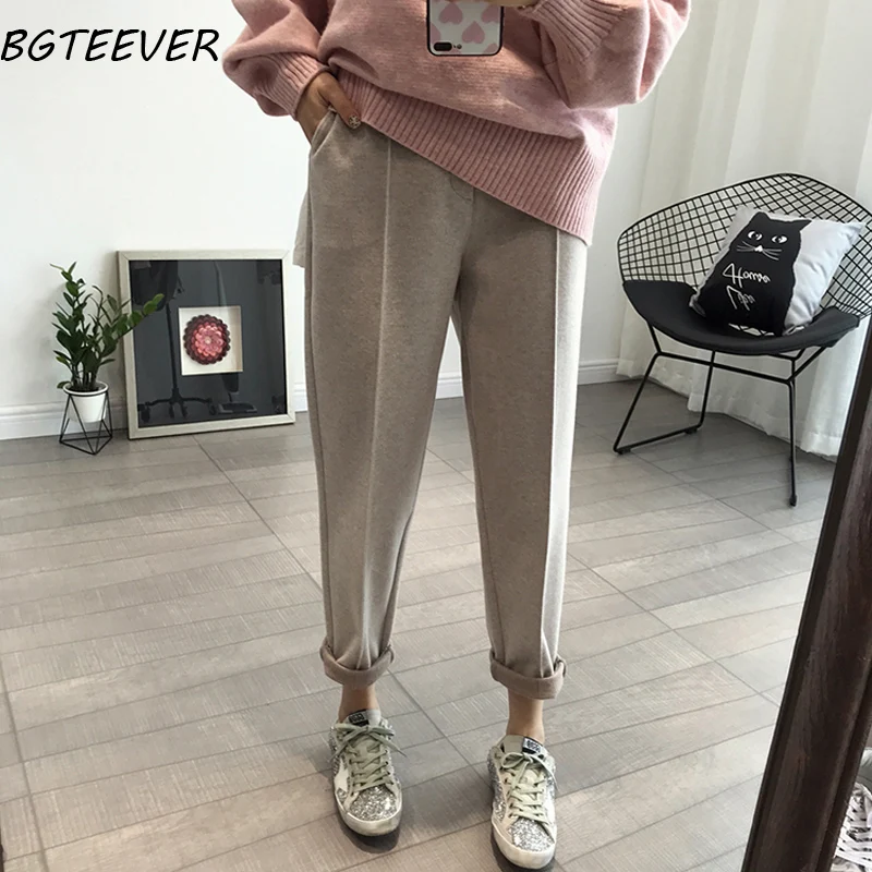 Winter Thicken Women Pencil Pants Plus Size Wool Pants Female Autumn High Waist Loose Trousers Capris Good Fabric