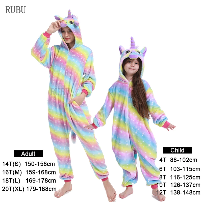 Winter Adult Kigurumi Pajamas Unicorn For Children Baby Girls Pyjamas Boys Sleepwear Animal Licorne Onesie Kids Costume Jumpsuit