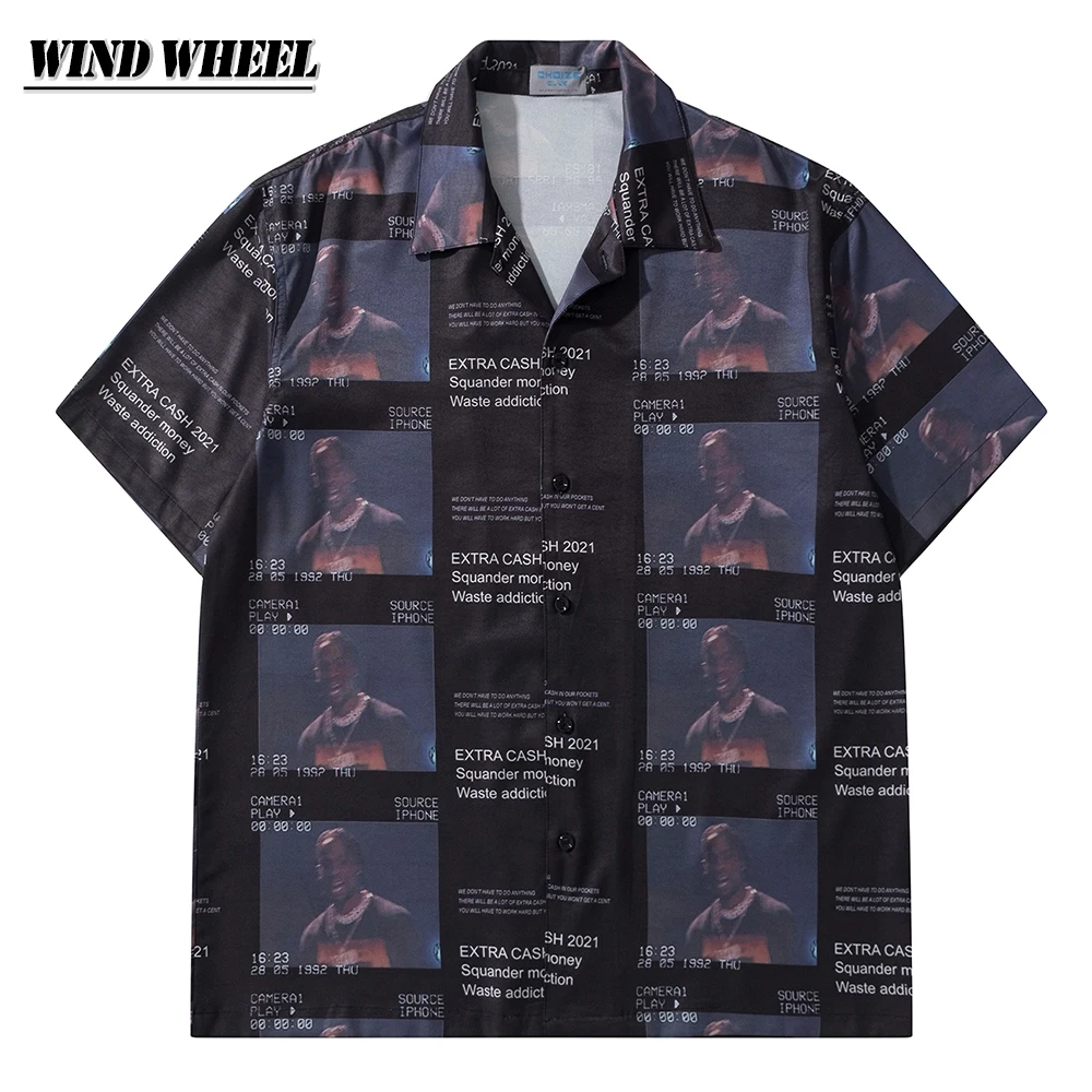 

Hip Hop Oversize Shirt Retro Character Graph Print Shirt Summer Men Harajuku Streetshirt Casual Lapel Loose Short Sleeve Tops