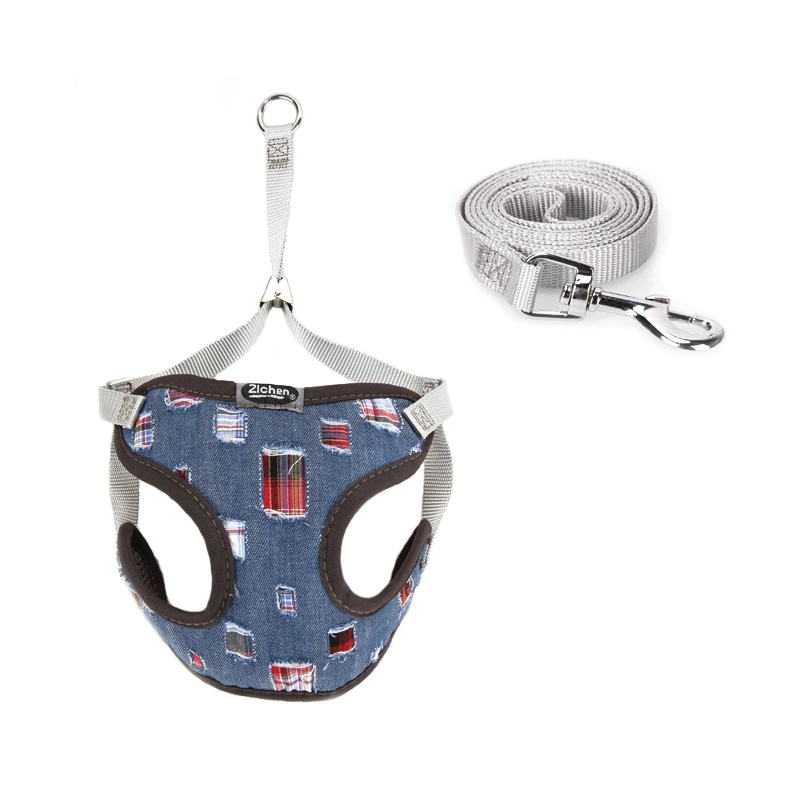 Жилетка шлейка для маленьких собак утепленная Регулируемая джинсовая атласная