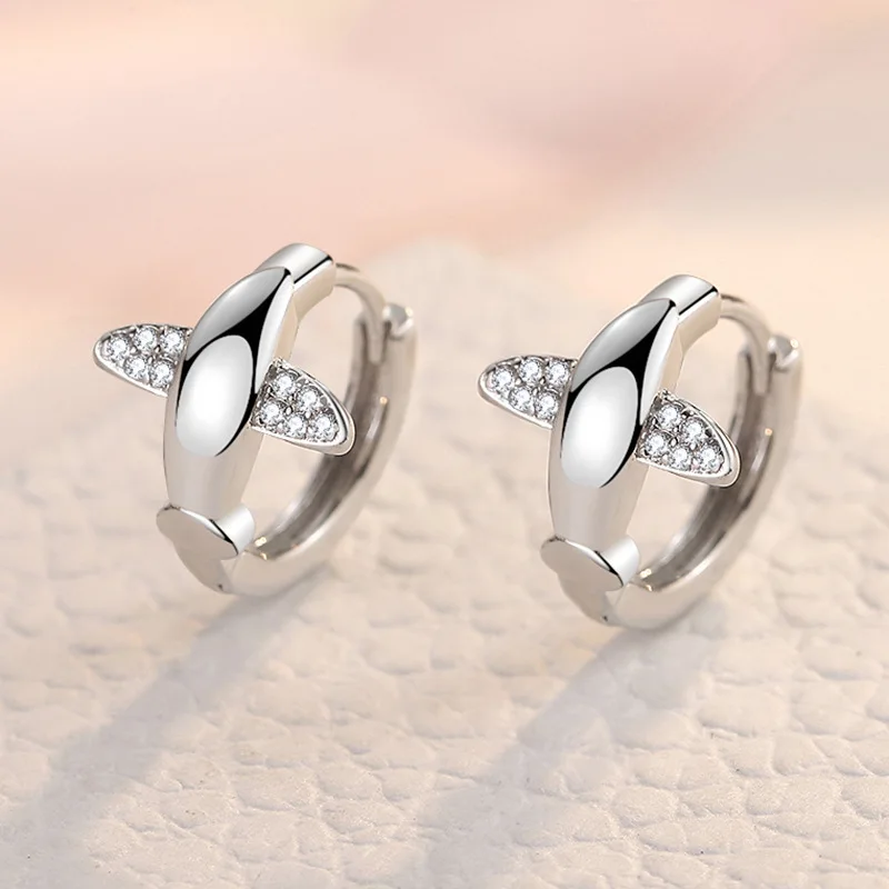 

KOFSAC Simple Cute Zircon Airplane Lady Hoops Ear Jewelry 925 Sterling Silver Earrings For Women Anniversary Accessories Gifts