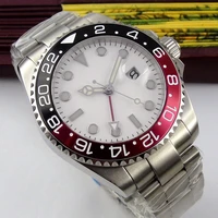 sapphire glass 43mm white sterile dial black red bezel gmt function luminous marks automatic movement mens watch