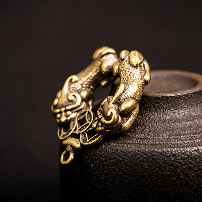 Ручная работа искусственные подвески винтажные латунные брелоки с животными Pi Xiu