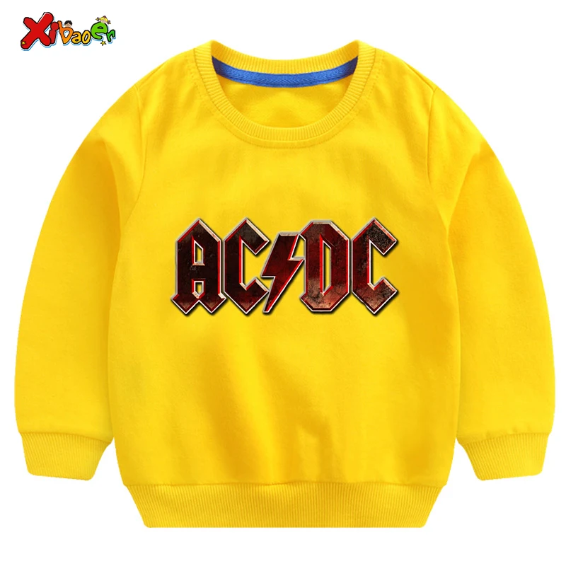 Детские толстовки ACDC мальчиков; модный свитер; белый Хлопковый пуловер для девочек; Новинка; пуловер; футболка; Осенняя толстовка с длинными рукавами для малышей - Цвет: sweatshirt yellow