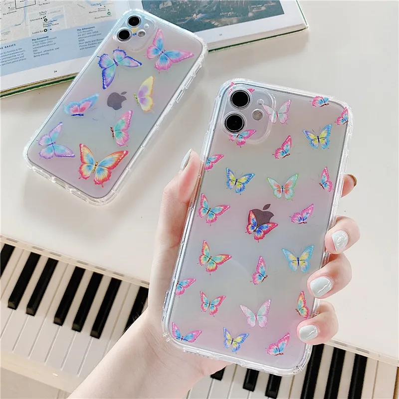 Милый мультяшный чехол с лазерной бабочкой для iPhone 11 Pro Max SE 2 2020 X XR XS 7 8 Plus чехлы