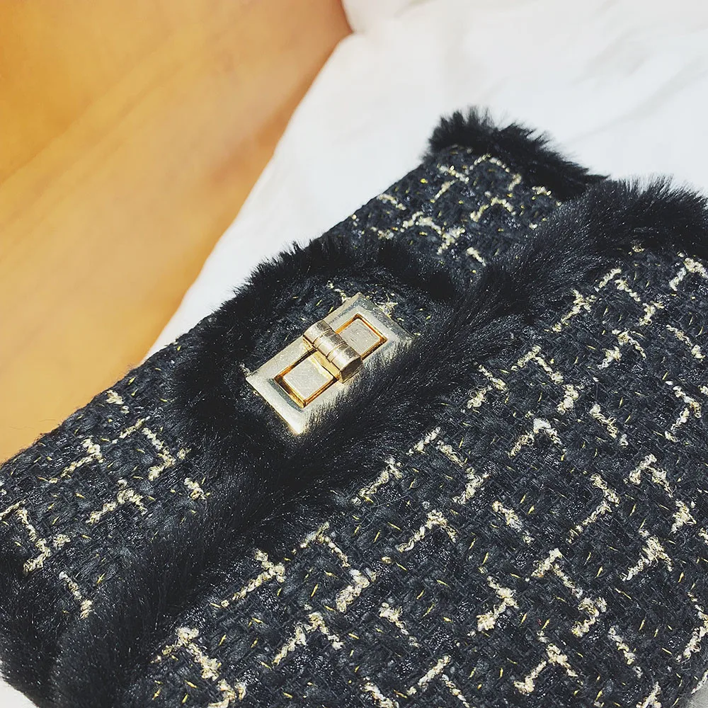 Роскошные цепи Для женщин сумки с шерстяной плисовой подкладкой Сумка-цепочка