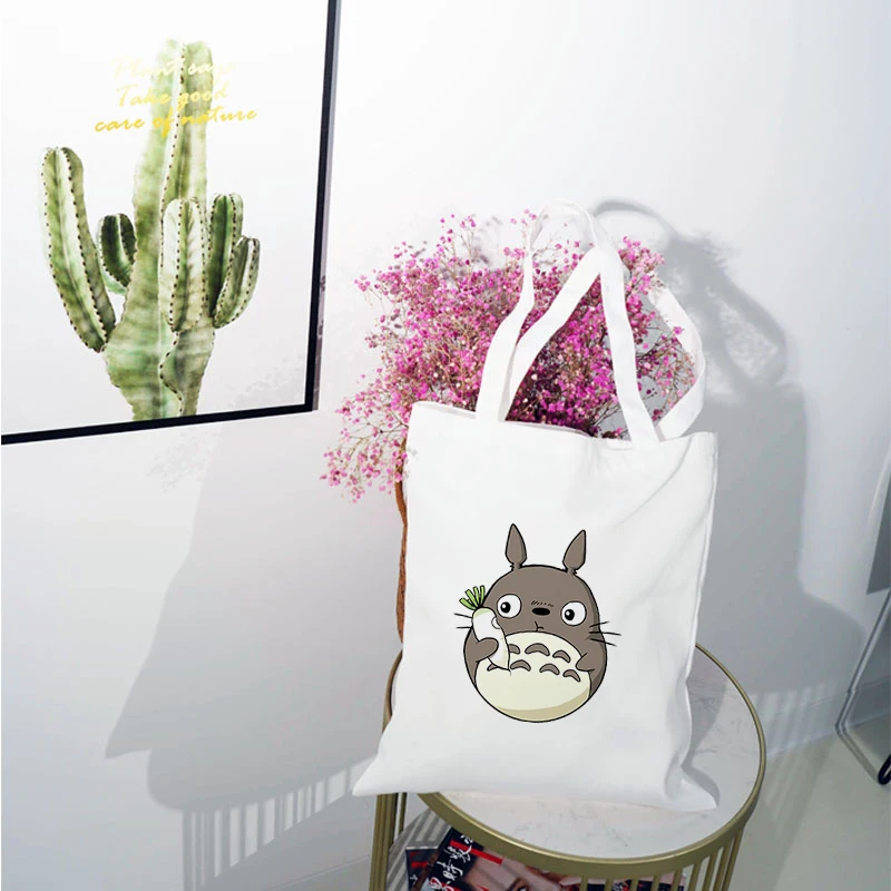 

Totoro Canvas Bag Free Shipping Bags White Handbag Designer Handbags Women's Shopper Luxury Cloth With Handle Tote Printed Woman