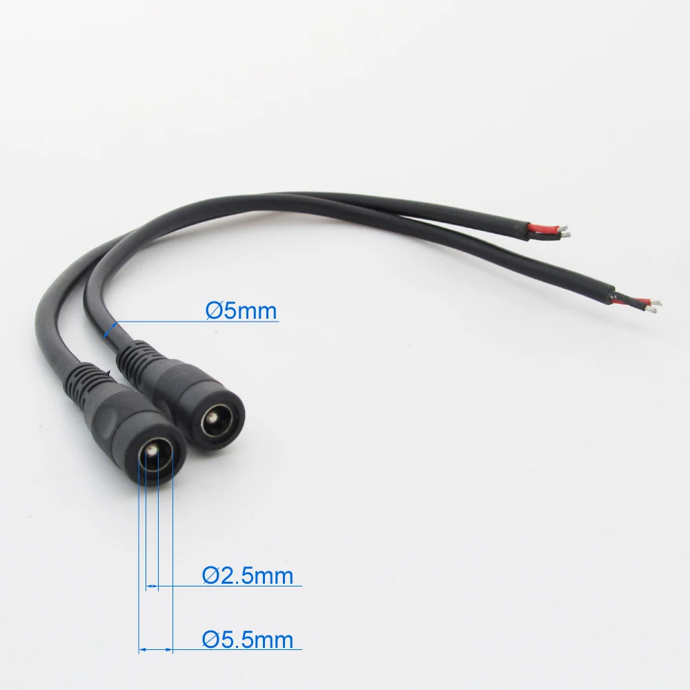 10 шт. медный кабель питания постоянного тока 25 см 18AWG Pigtail 5 5x2 мм гнездо для CCTV |