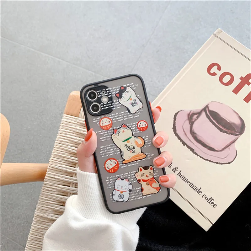

Lucky Cat Case for iPhone Silicone iPhone 11Pro Case/12 Pro Max/XR/XS MAX/12 Mini/11/12/7P/Windows чехол на айфон 11