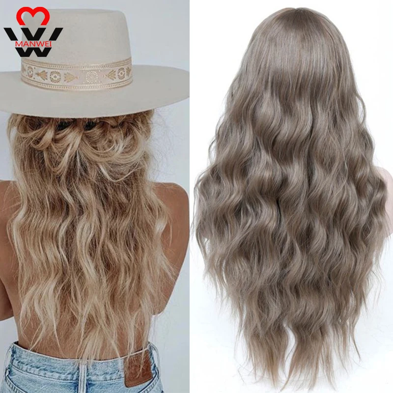 Длинные волнистые парики MANWEI блондинка синтетические для женщин серый черный