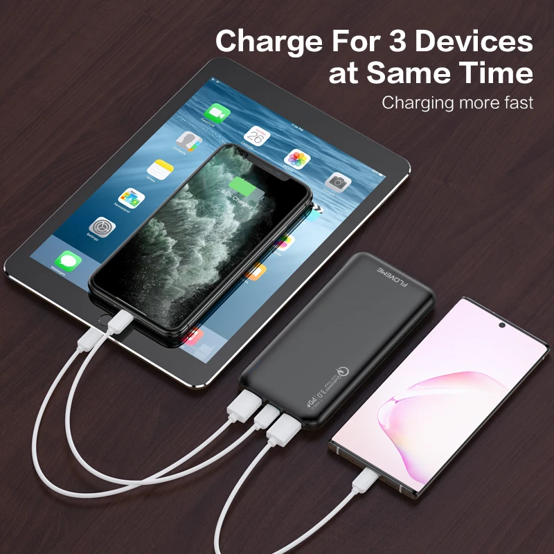 FLOVEME Quick Charger 3.0 Power Bank 10000mAh Portable Charging 3 input PowerBank USB External Battery For Xiaomi iPhone | Мобильные