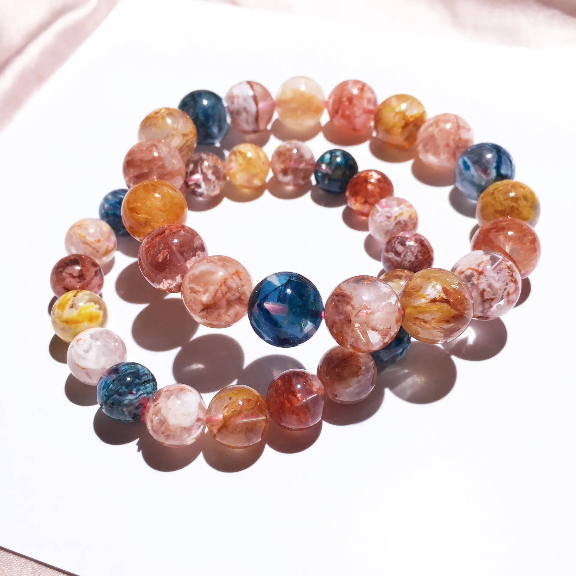 

Natural Snowflake Four Seasons Ghost Stone Round Bead Bracelet Aura Crystal Gem Jewelry Men's and Women's Yoga Lucky Bracelet
