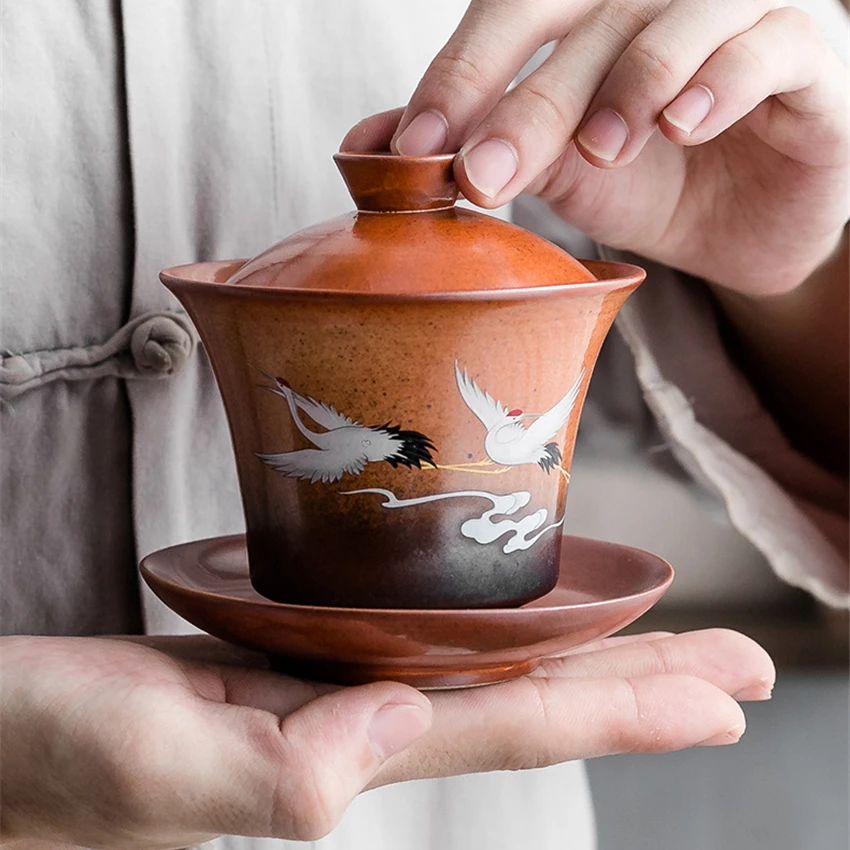 Чайный набор с эмалью Gaiwan расписанный вручную керамический чайный кунг фу чайная
