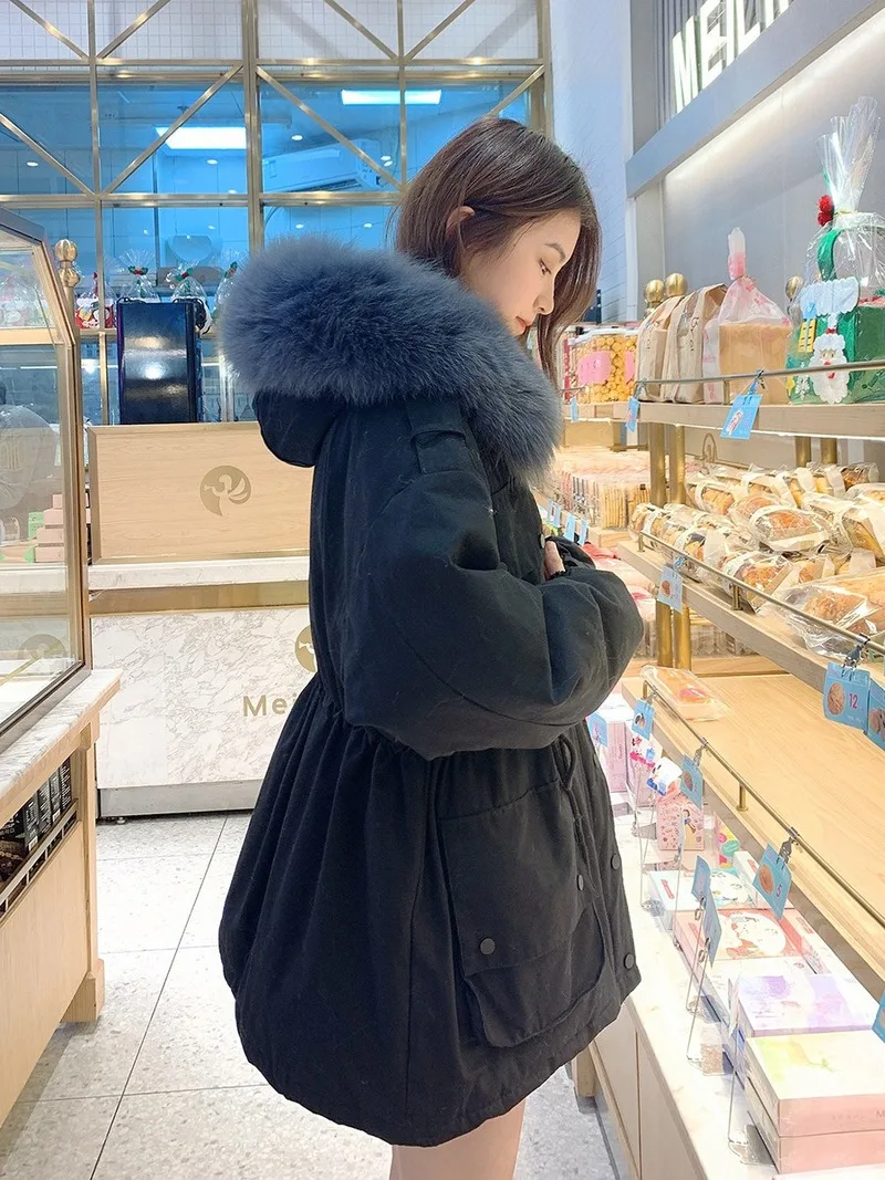 Новый стиль зимняя куртка пуховик для женщин кулиска на талии средней длины с