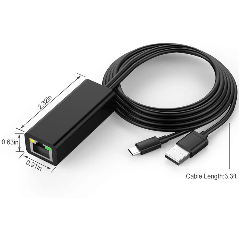 Адаптер Ethernet для пожарной палки и Chromecast Ultra 4K Micro-USB LAN Rj45 с кабелем питания 3 фута |