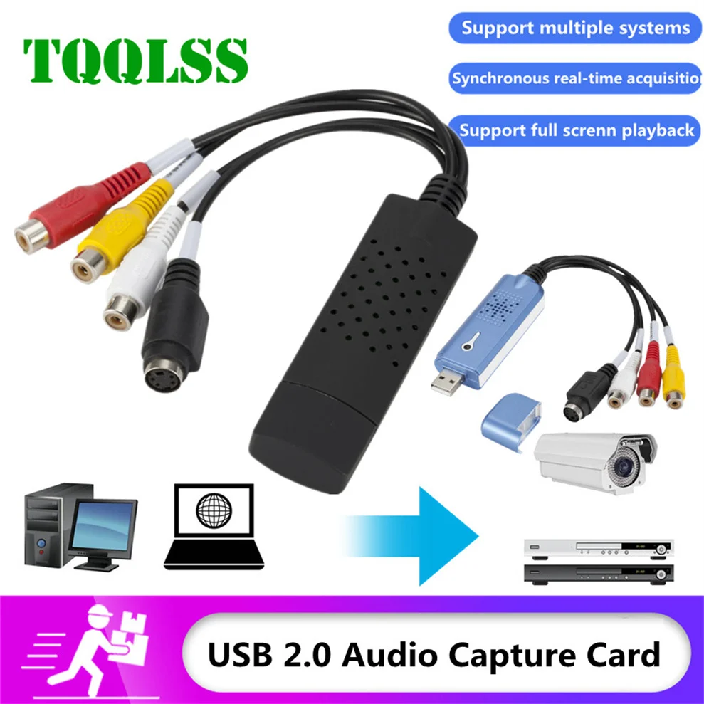 

Адаптер USB 2,0-RCA для кабеля, адаптер для захвата аудио и видео, адаптер для ТВ, DVD, VHS, устройство захвата, Прямая поставка