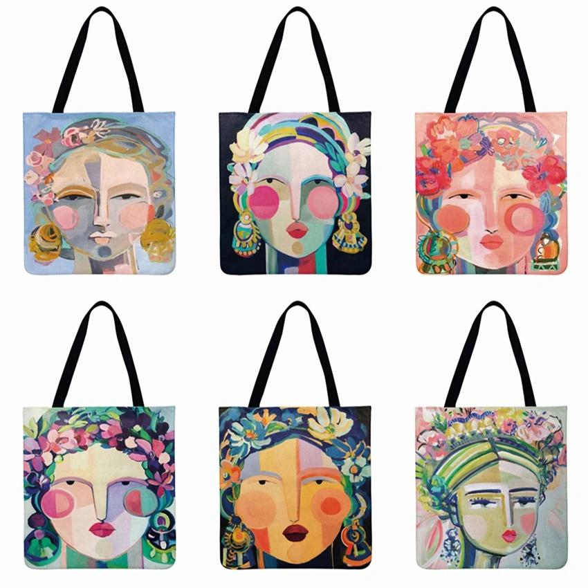 Сумка тоут женская с абстрактным принтом Повседневная Складная льняная ретро