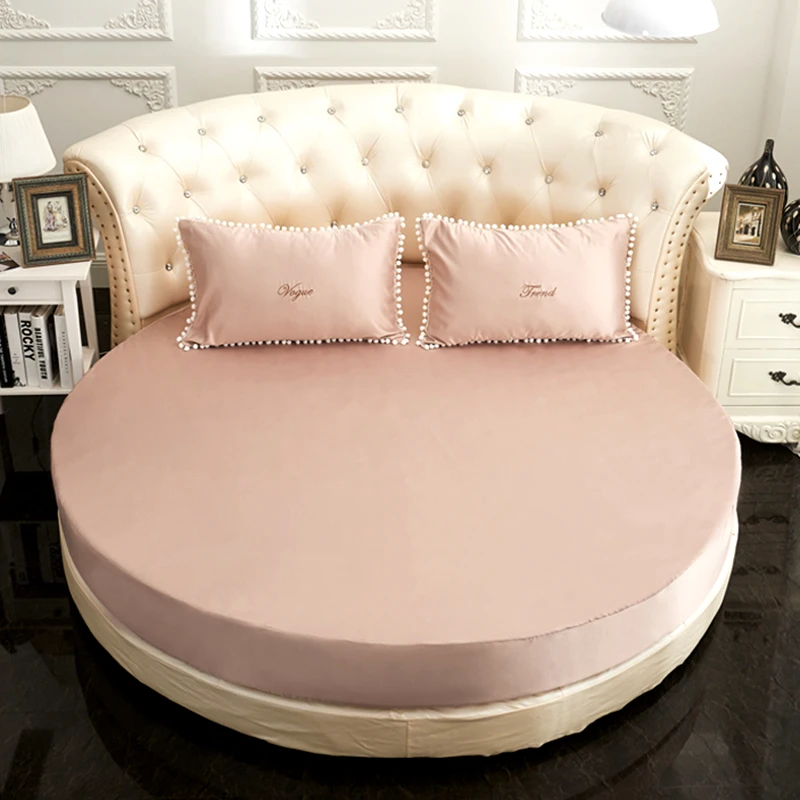 European Style Round Bed Fitted Sheet Pillowcase Solid Color Bedspread Washable Cover Elastic Band Bedsheet Custom size #sw | Дом и сад