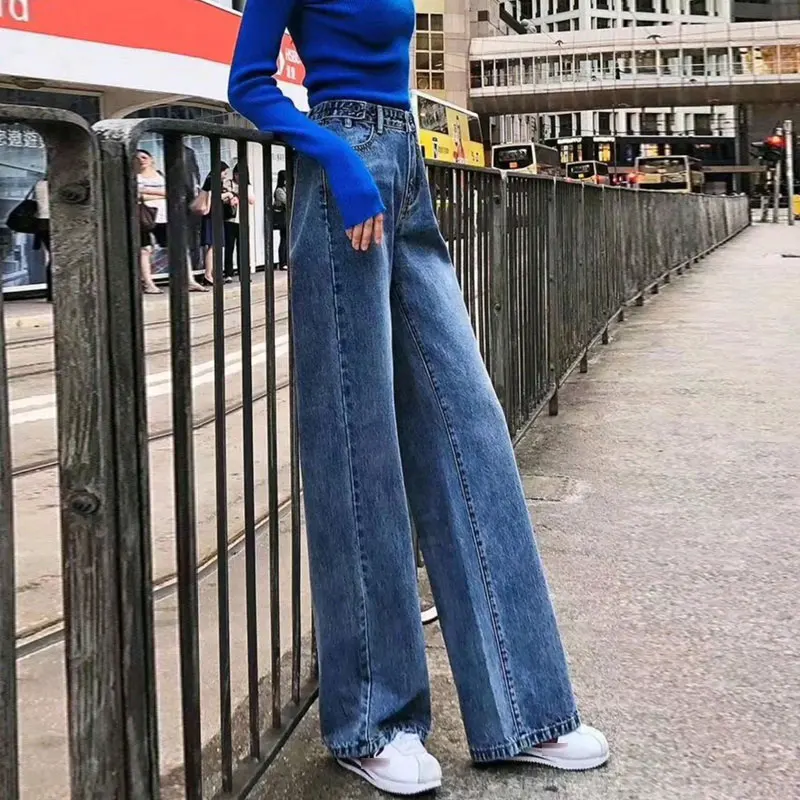 Женские длинные джинсы 2021 Новая Осенняя корейская модная Уличная Брюки с