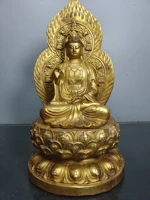 12chinese folk collection old bronze gilt guanyin bodhisattva back light sitting buddha ornaments town house exorcism