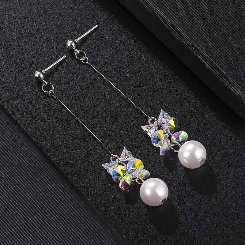 Простой корейский дизайн серьги с кристаллами милая девушка Очаровательная