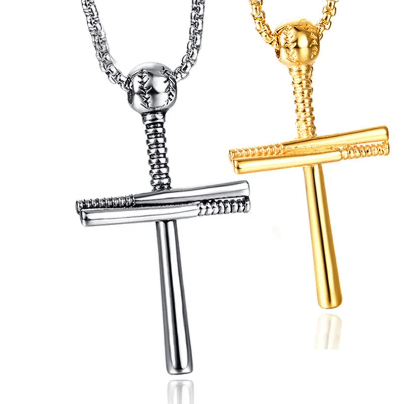 

HNSP Hip Hop Gold Baseball Cross Pendant Chain Necklace For Men Male Jewelry Gift Wholesale
