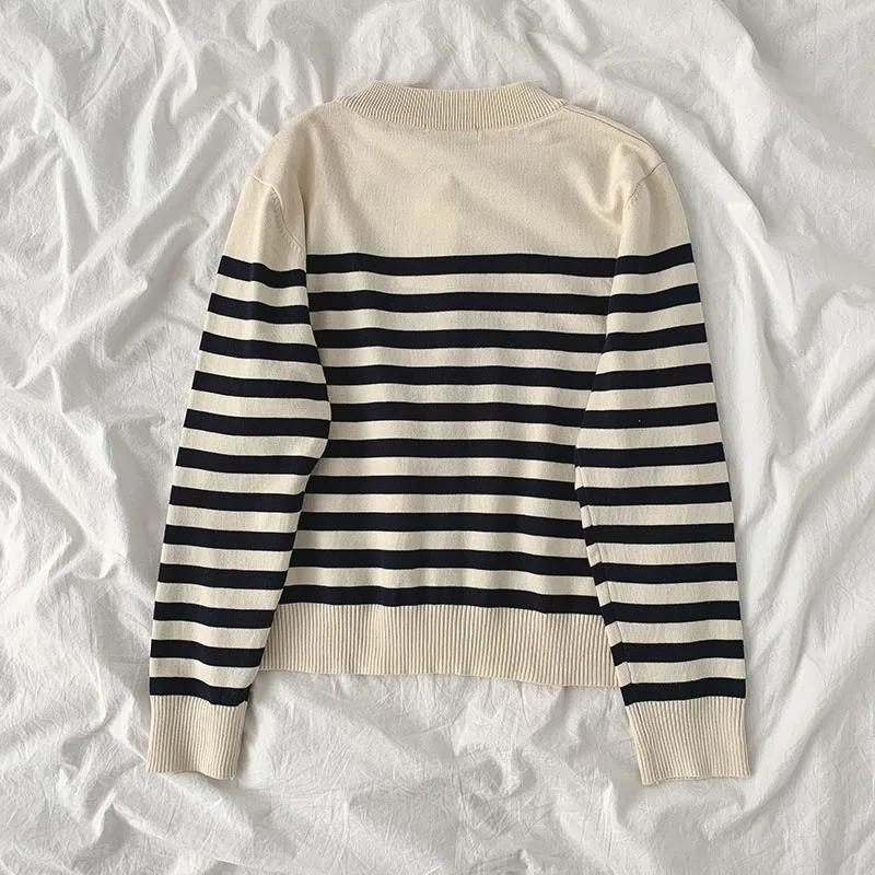 

Casual Long Sleeve Sweaters for Women Autumn Winter Korean Fashion Clothing O-neck Loose Striped Cardigan Hipster Ladies Tops