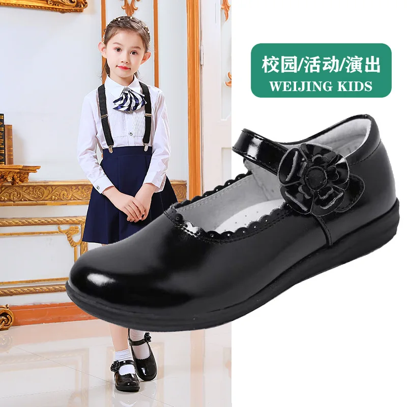 Кожаная обувь для девочек, черная обувь принцессы, кожаная детская обувь, одна обувь, обувь для учащихся начальной школы