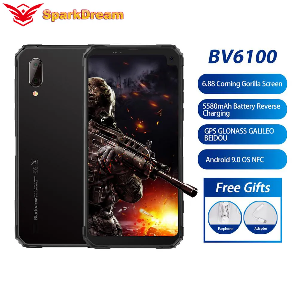 Blackview BV6100 IP68 Водонепроницаемый смартфон 6 88 &quot3 ГБ + 16 Android 9 0 MT6761 Octa Core 5580 мАч NFC 5MP 8MP