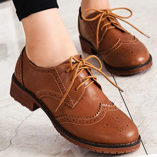 

LIHUAMAO leather oxford shoes for women flats lace up round toe derby sneaker party casual shoes slip on loafers chaussure femme