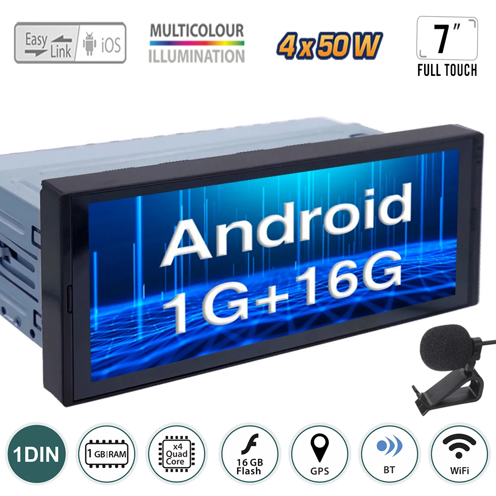 Универсальное автомобильное радио 1din автомобильный видеоплеер Android Wi-Fi Bluetooth GPS FM