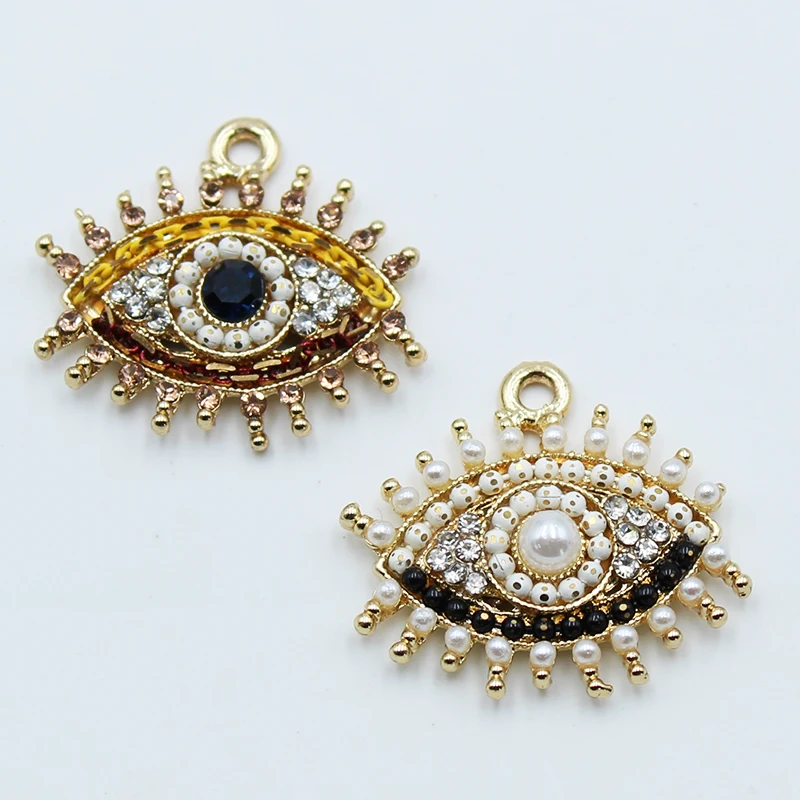 

New 2pc 23*24mm alloy shiny rhinestone pearl creative fun eyes cute pendant necklace DIY clothing decoration jewelry accessories