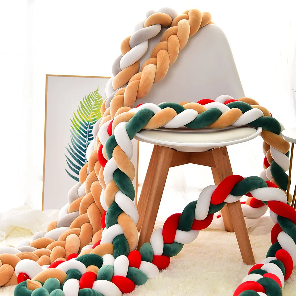 

2M Baby Bumper Crib Cot Protector Three-strand Long Woven Infant Bed Braid Knot Pillow Cushion Bumpers Circumference For Babies