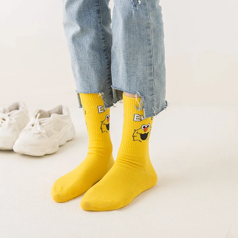 Women Socks Sesame Street Cartoon Cosplay Elmo Cookie Monster Funny Cute Kawaii Cotton Sock Long Sox Streetwear Woman Soks | Женская