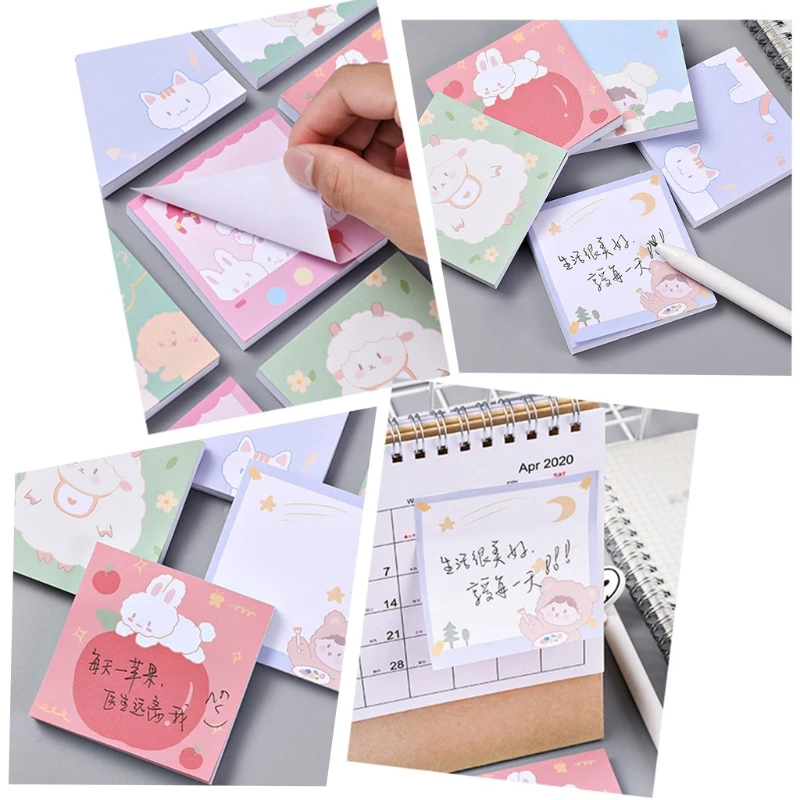 

HX6A 4pcs Cute Cartoon Animals Memo Pad Sticky Notes Writing Pads Label Mark Stickers