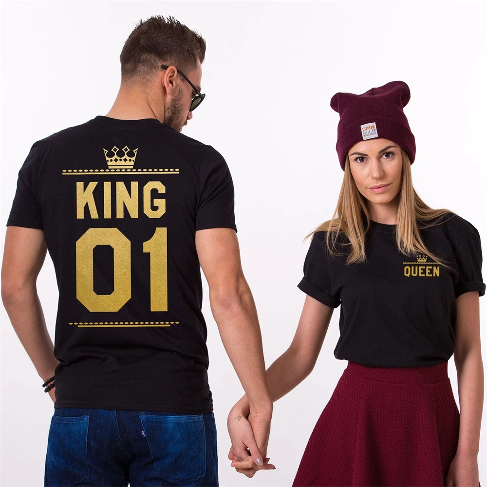 

King Queen Letter Print T Shirt Couple Short Sleeve O Neck Tshirt Summer Women Tee Shirt Tops TX5027