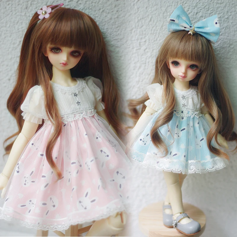 Новая BJD Одежда для кукол, платье пышная трикотажная юбка для 1/4, 1/6, 1/8, милое розовое/синее платье с клубничкой/кроликом аксессуары для кукол