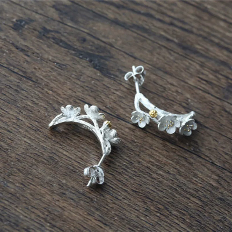 

Flyleaf 925 sterling silver Tree Branches Sakura Stud Earrings For Women Fashion Femme Hypoallergenic Sterling Silver Jewelry