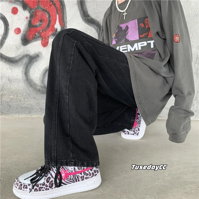 Green Blue Black Baggy Jeans Men Fashion Casual Wide-leg Jeans Men Streetwear Loose Hip-hop Straight Denim Trousers Mens Pants