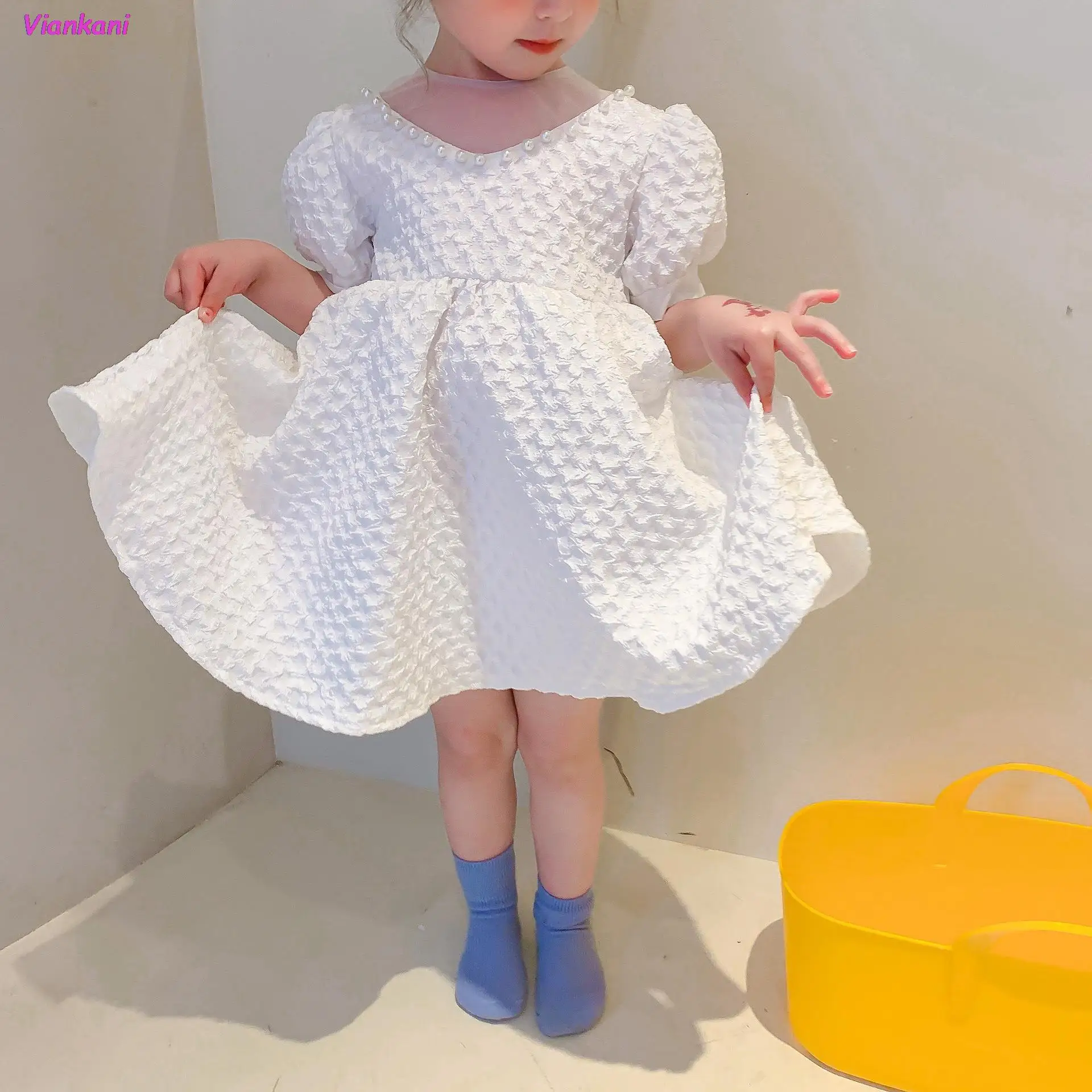 

Summer Girls White Dresses Children Toddler Clothes Little Girls 2021 Cotton One Piece Children's Clothing Korean Girls Dress
