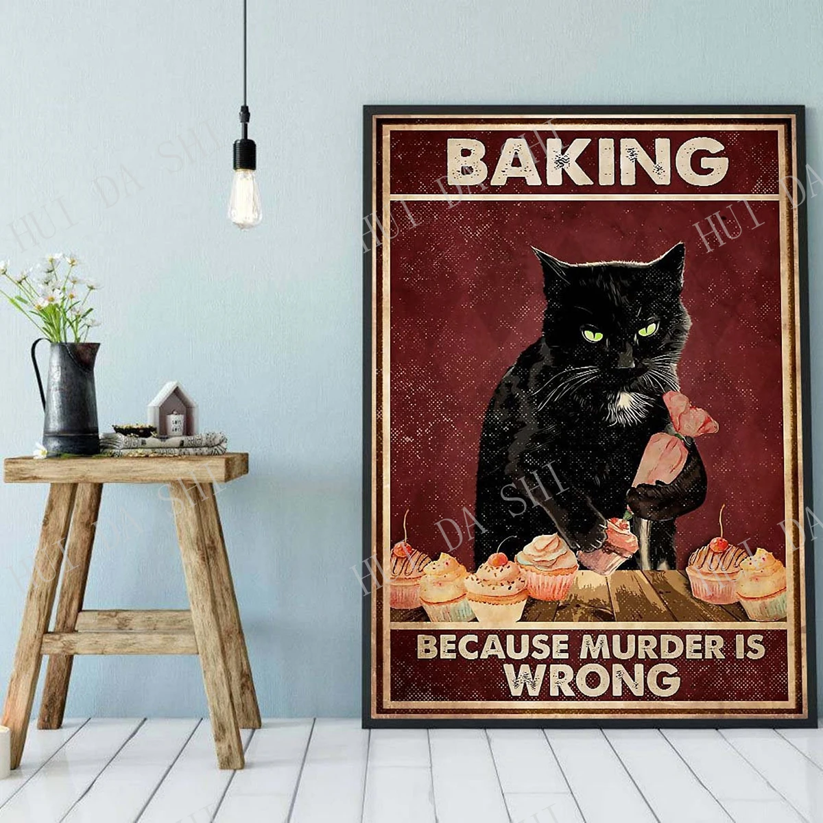 

Выпечка, потому что убийство неправильный плакат, плакат с кошкой, ретро принт с кошкой, декор для кошачьей комнаты, принт с кошкой, настенно...