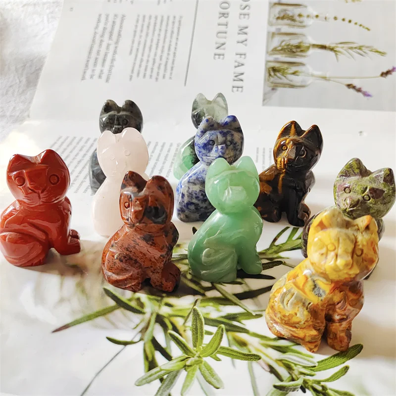 

Quartz Crystal Carved Gemstones Cat Natural Stones Healing Reiki Gem Home Decoration