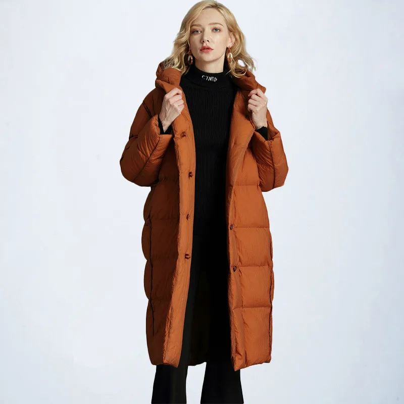 YFK-0066Orange Брендовая элегантная зимняя куртка для женщин пушистое пуховое пальто с длинным капюшоном для женщин Женское пальто - Цвет: YFK-0066Orange