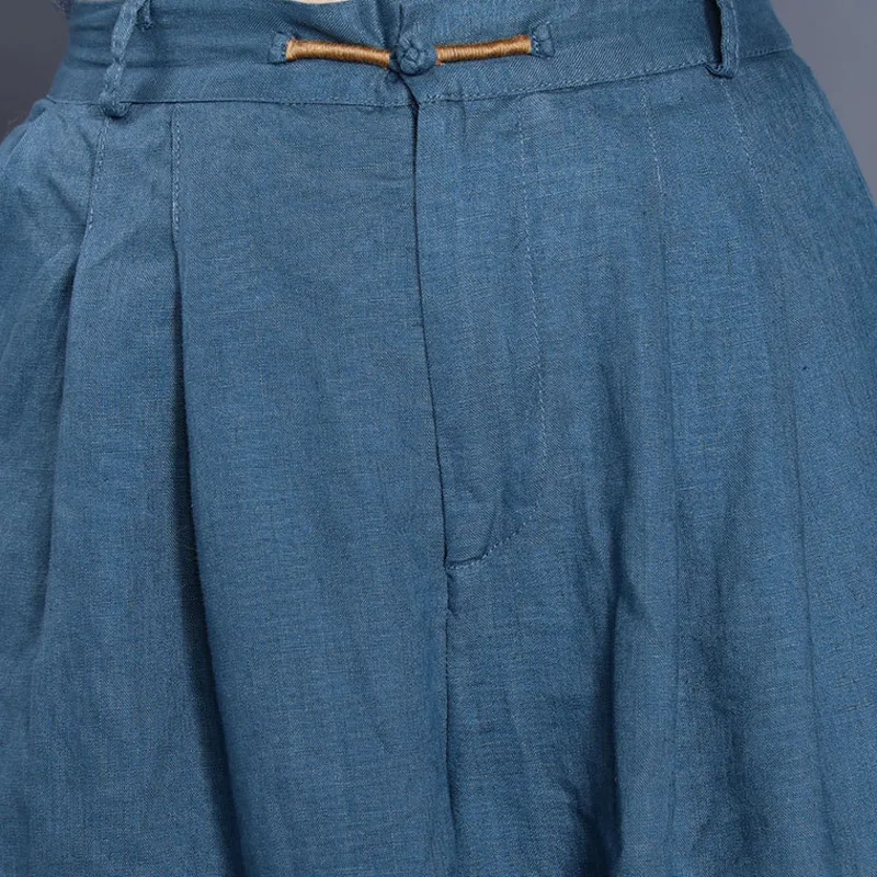 

IEQJ 2021 Autumn Vintage Full Length Cotton Linen Elastic Waist Buttons Trousers Loose Casual Women's All-match Pants 4 Color