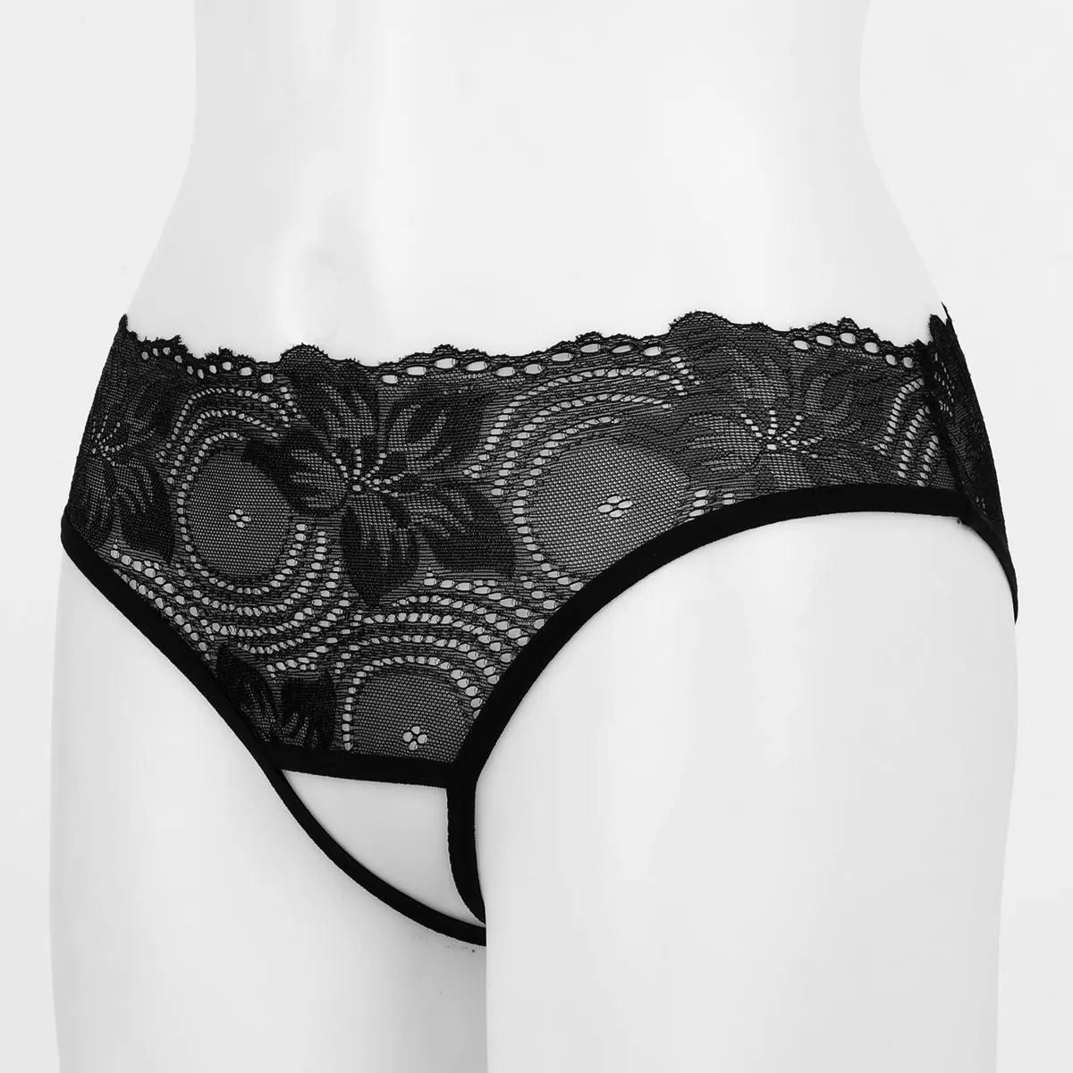 

Womens Sexy Costumes G-string Erotic See Through Sheer Floral Lace Lingerie Low Rise Crotchless Thong G-string Briefs Underwear