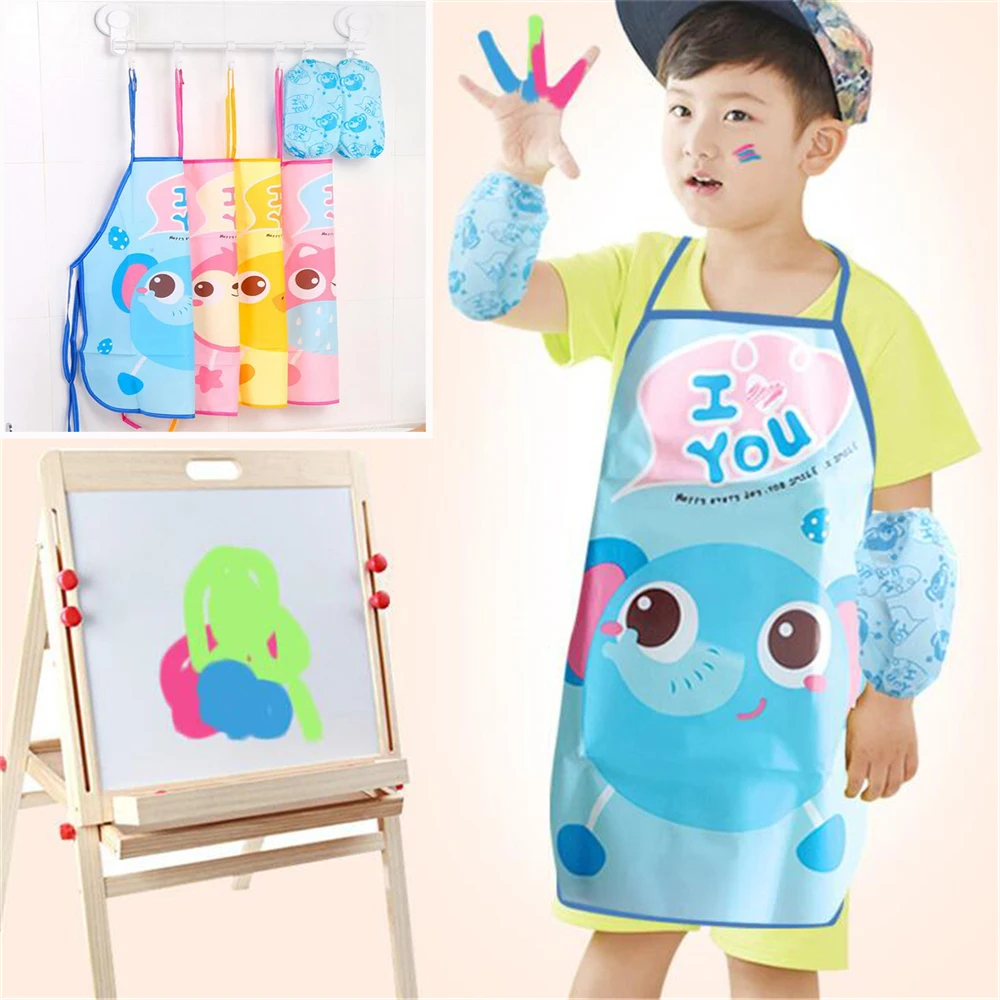 

Нагрудники с мультяшными животными для кормления, фартук для детей, нагрудники для рисования, водонепроницаемые нагрудники с рукавом для м...