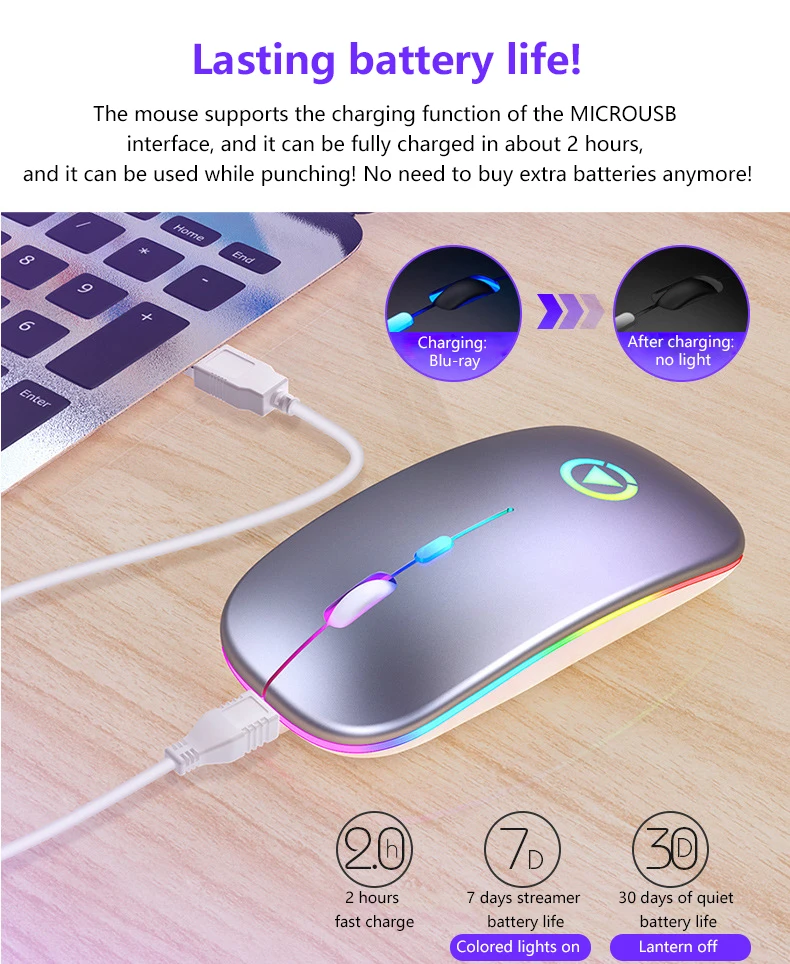 

2.4GHz Wireless Optical Mouse Mice USB Rechargeable RGB For PC Laptop Computer