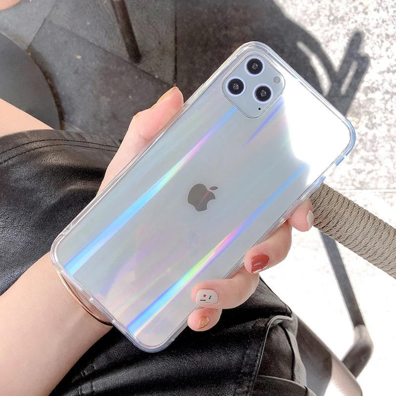 Чехол для телефона с лазерной радугой iPhone 12 Mini 11 Pro Max XR X XS 7 8 Plus мягкий чехол полным
